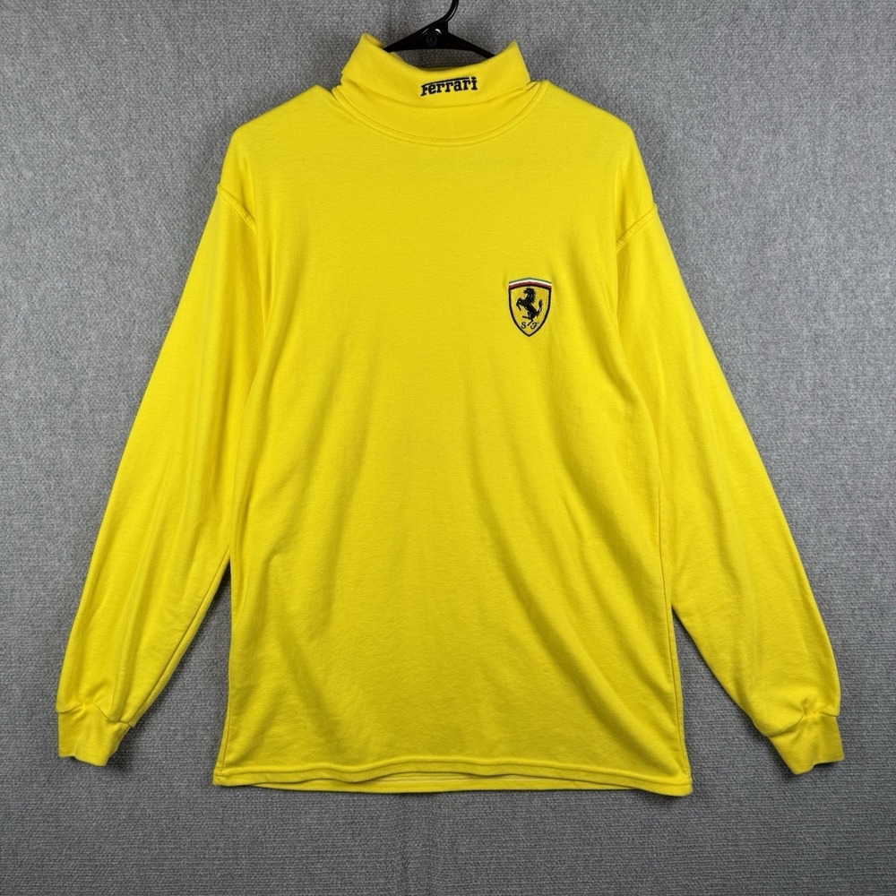 Ferrari Pullover Men's Size Large Yellow Turtle Neck Long Sleeve Shirt